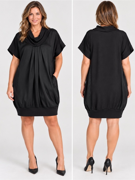Persona by Marina Rinaldi Dresses & Skirts - Persona Marina Rinaldi Dress L Black 100% Silk Wool Cashmere Cowl NWT $415